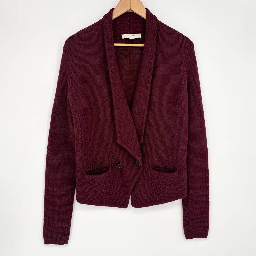 Loft Burgundy Wool Blend Blazer Cardigan Size S
